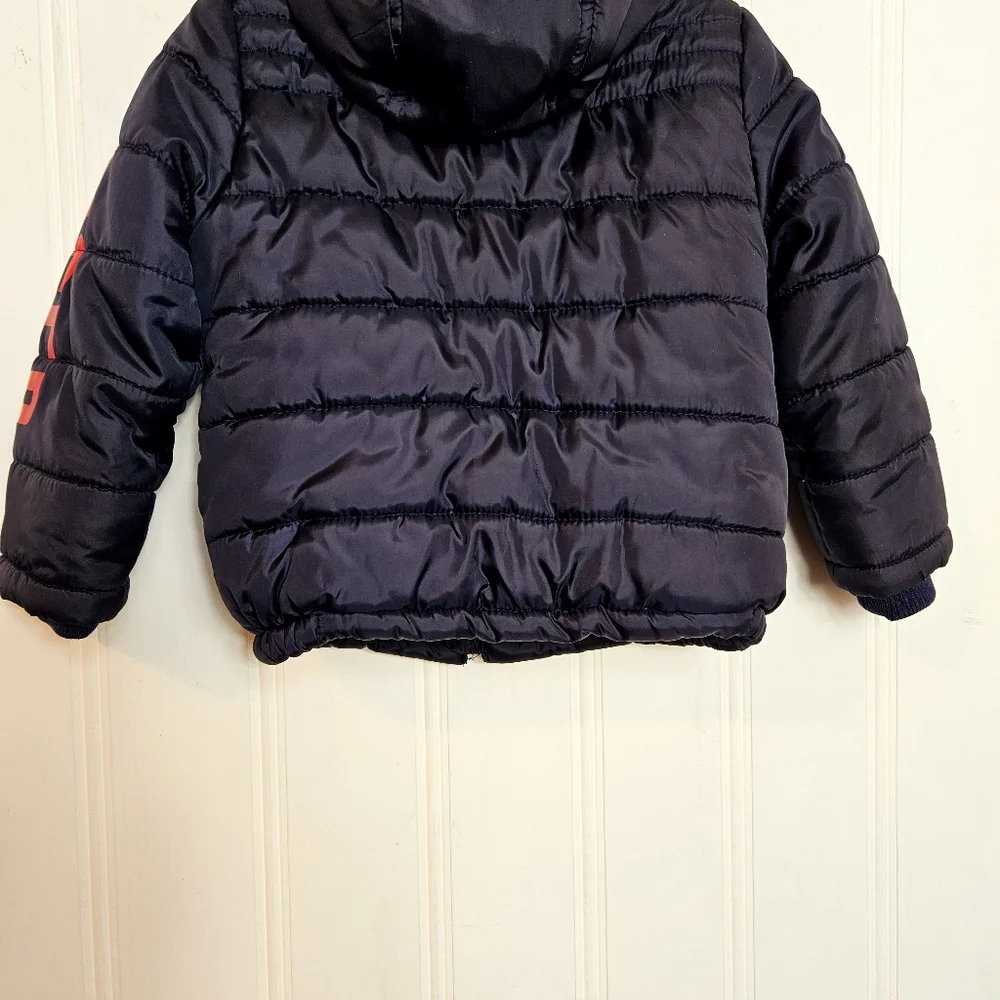 Tommy Hilfiger Boys Puffer Jacket 3T Fleece Lined Hooded Winter Coat Navy Blue